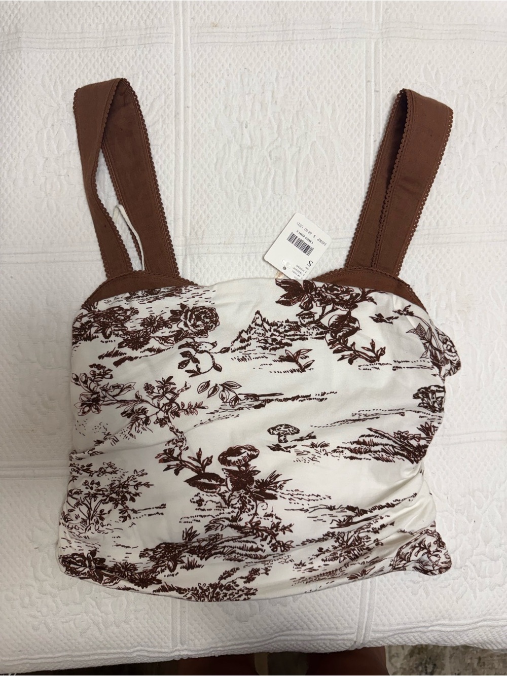 Free People Brown Toile Square-Neck Tank Top - Picture 2 of 3